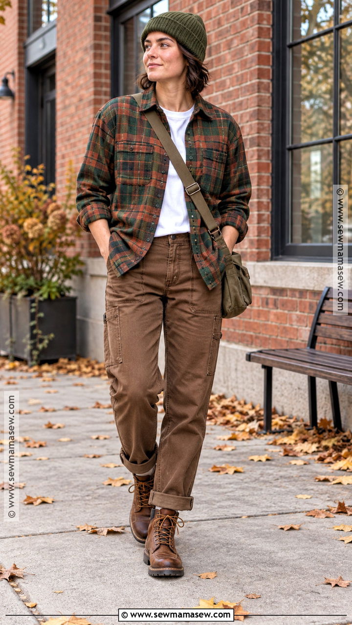 Flannel Overshirt and Carpenter Pants Fall Outfit - 20 Fall Outfits Masc for Women