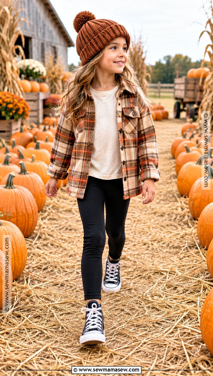 Flannel Shacket And Leggings Pumpkin Patch Outfit - 25 pumpkin patch outfit ideas for kids