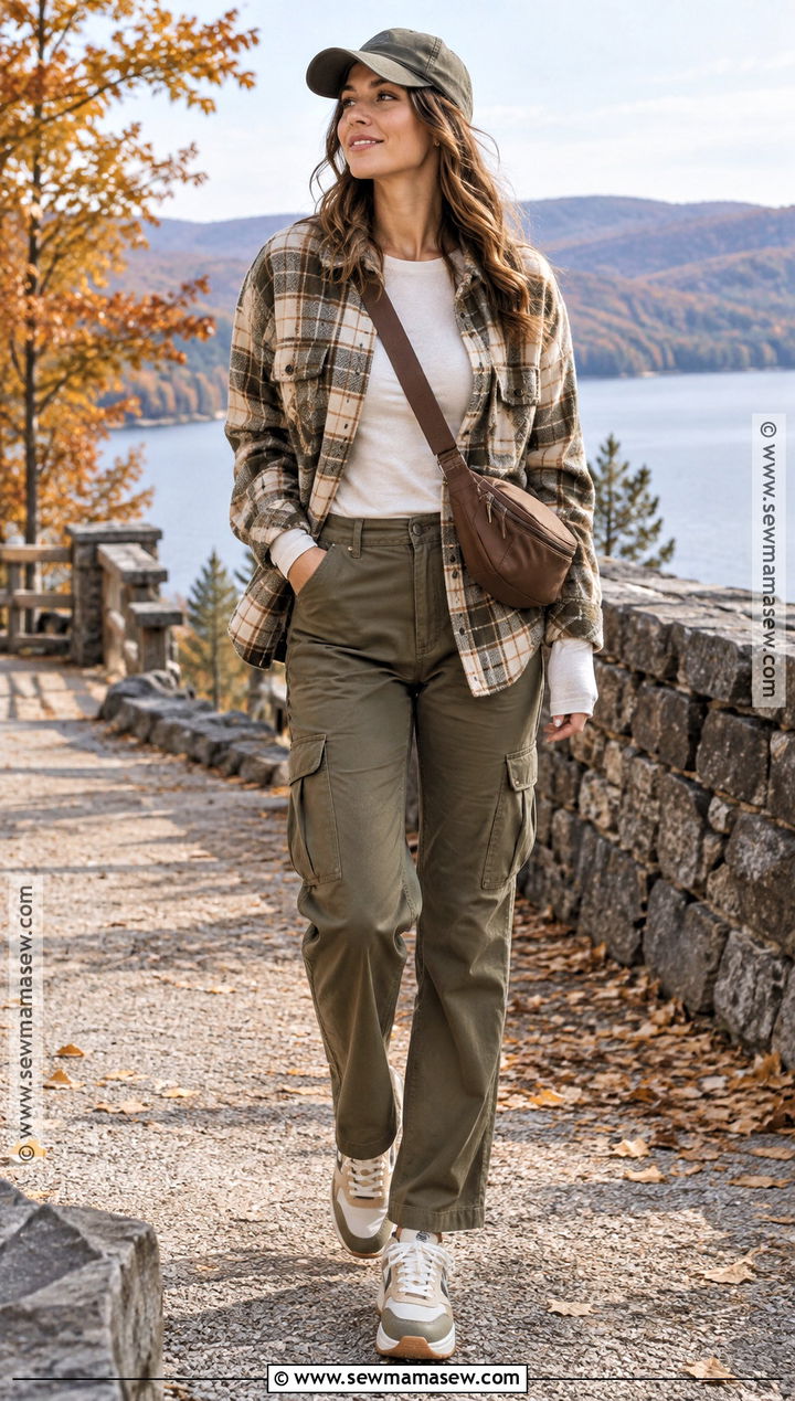 Flannel Shacket With Cargo Pants And Sneakers - 15 Fall Flannels for Women