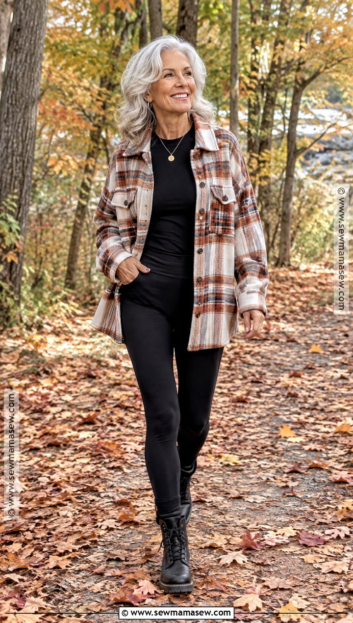 Flannel Shacket and Leggings Senior Picture Outfit - 20 Fall Senior Picture Outfits