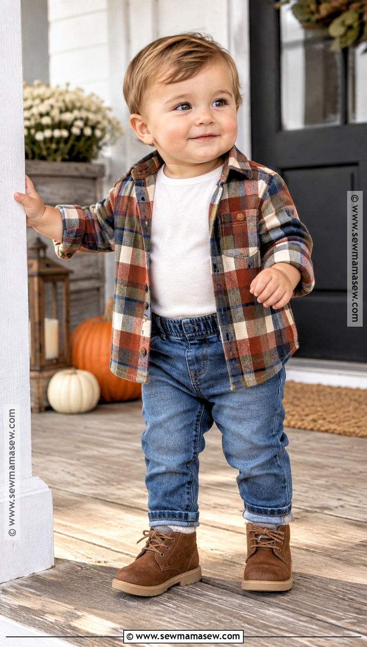 Flannel Shirt And Baby Jeans Outfit - 20 baby thanksgiving outfit ideas for boys