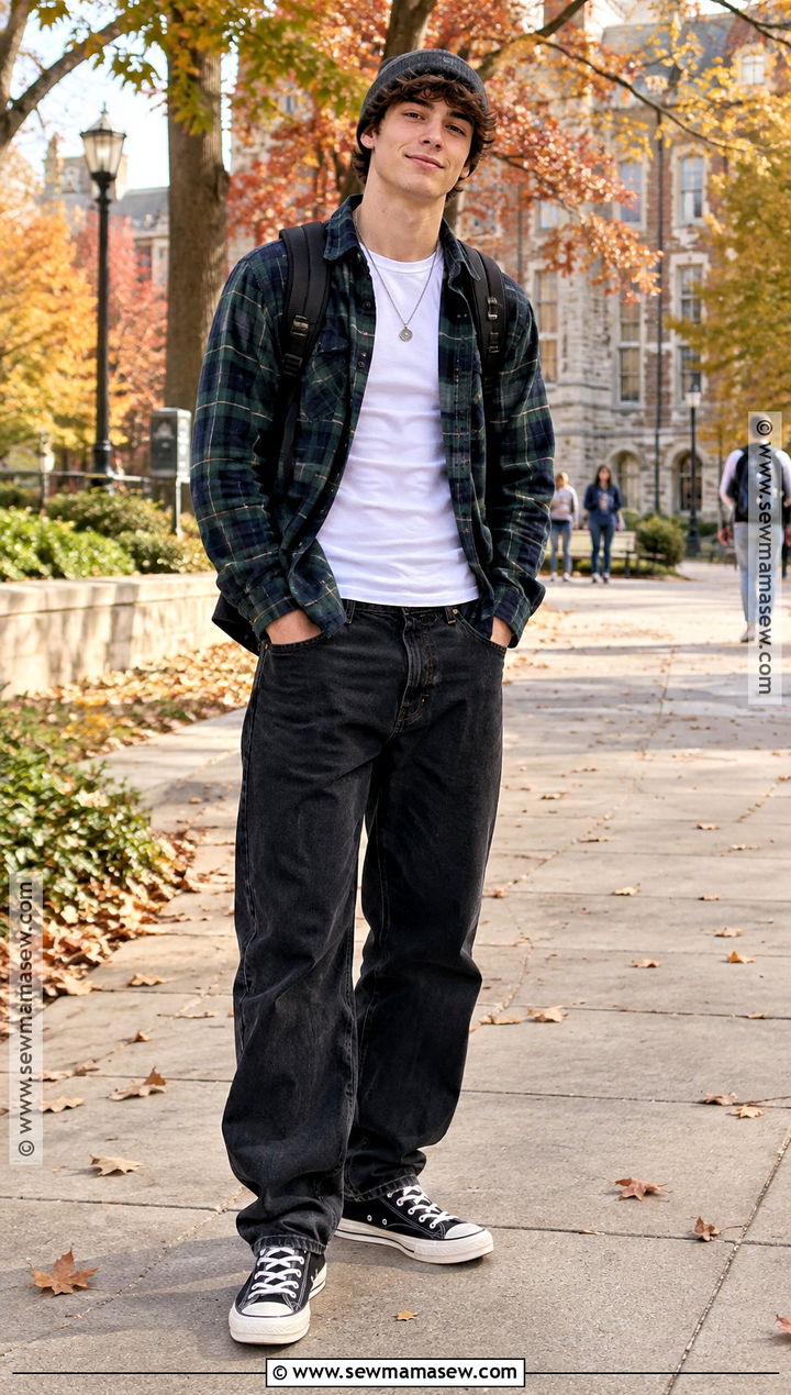Flannel Shirt And Baggy Jeans Outfit - 20 Back To School Outfits Baggy Jeans