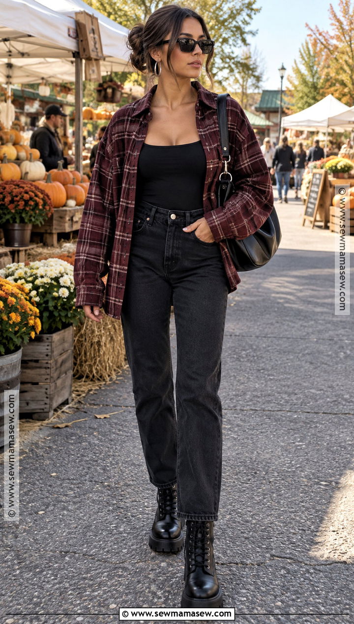 Flannel Shirt And Black Denim Fall Baddie Outfit - 25 fall outfits baddie