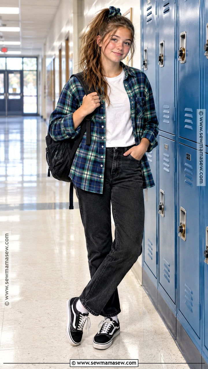 Flannel Shirt And Black Jeans 6th Grade Outfit - 20 Back To School Outfit Ideas For 6Th Grade