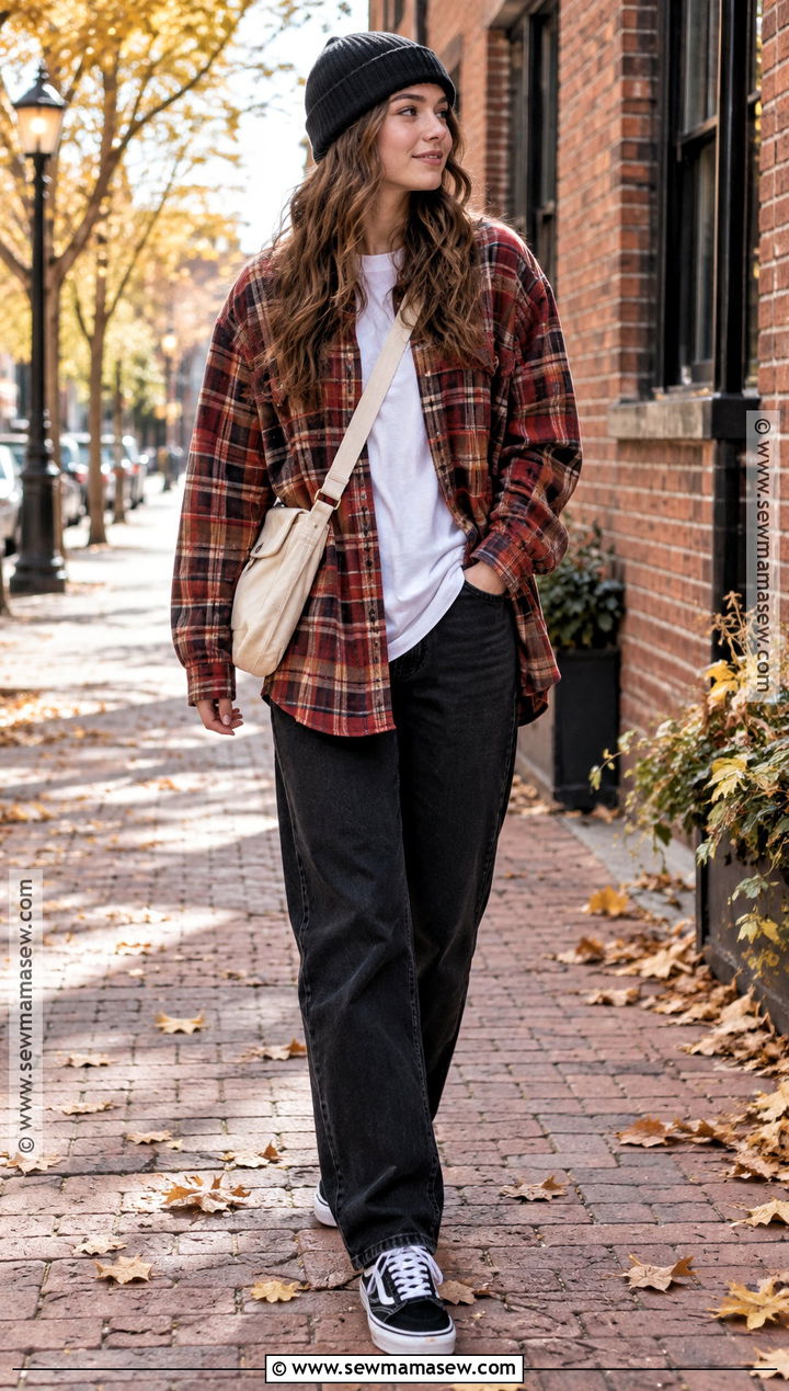 Flannel Shirt And Black Jeans Autumn Streetwear Outfit - 20 autumn streetwear ideas