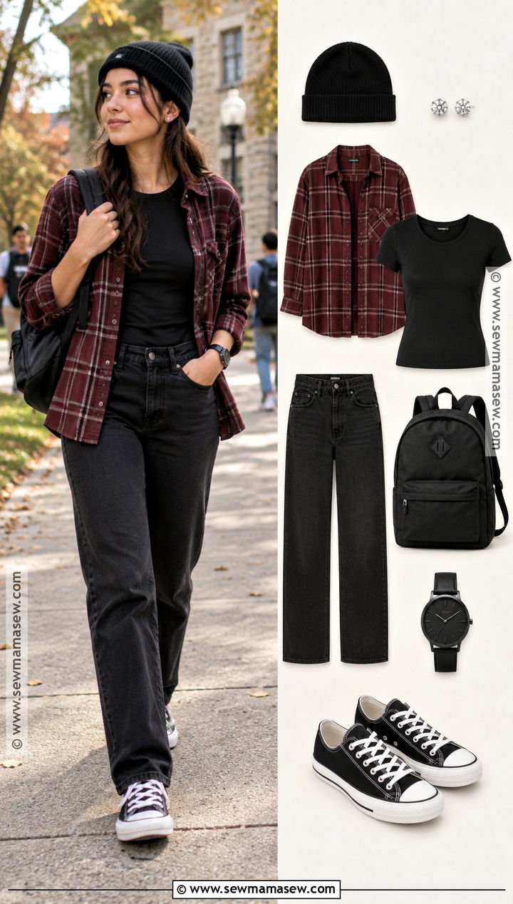 Flannel Shirt And Black Jeans Back To School Outfit - 15 back to school outfit collage ideas