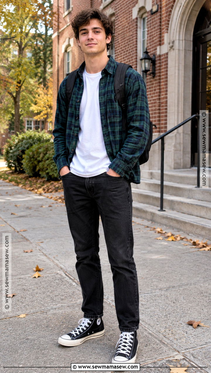 Flannel Shirt And Black Jeans Back To School Outfit - 15 mens back to school outfit ideas