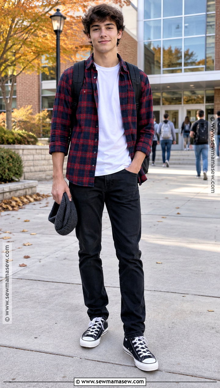 Flannel Shirt And Black Jeans Back To School Outfit - 20 cute back to school outfits highschool