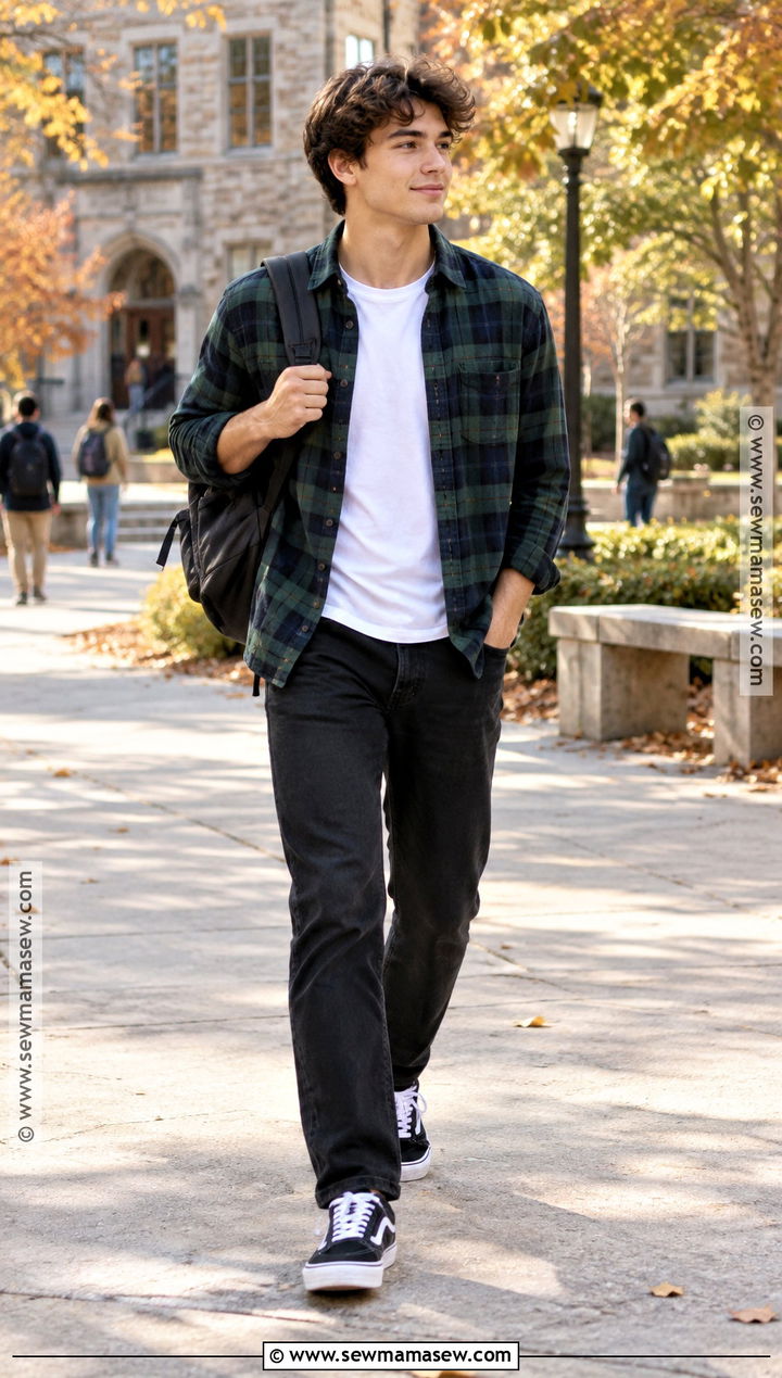 Flannel Shirt And Black Jeans Back To School Outfit - 25 back to school outfits for men