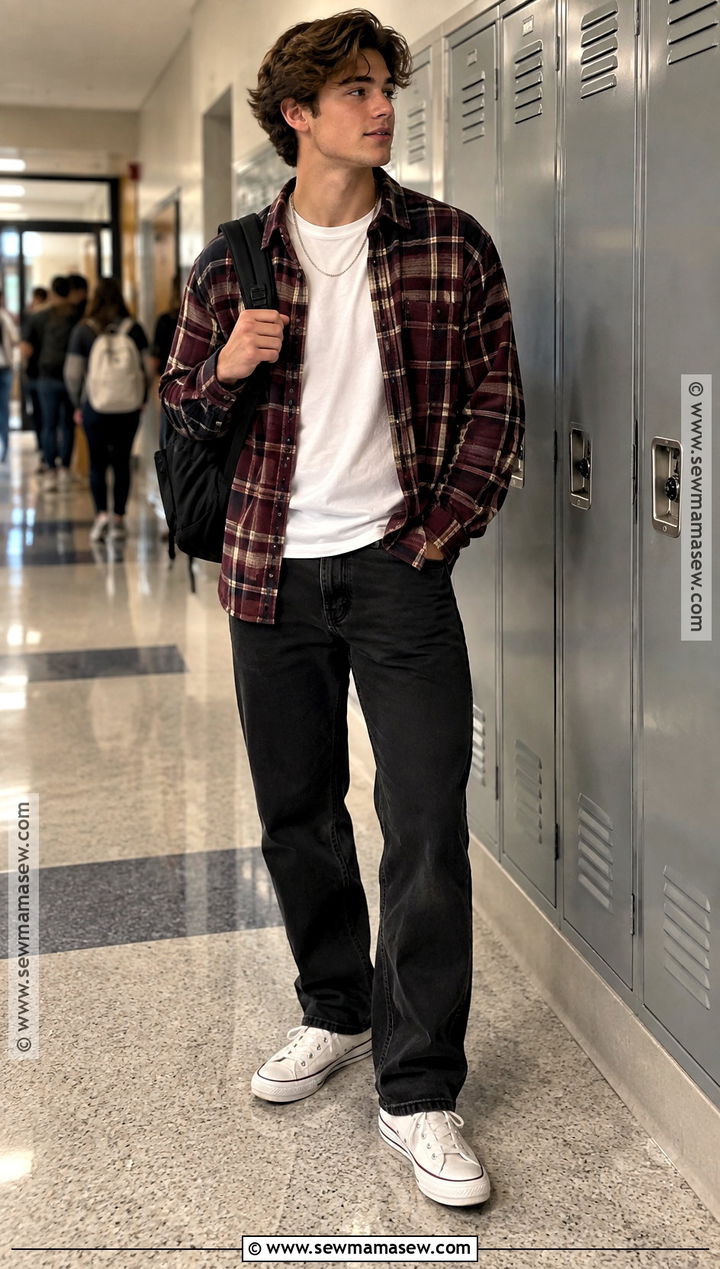 Flannel Shirt And Black Jeans Back To School Outfit - 15 1St Day Back To School Outfits