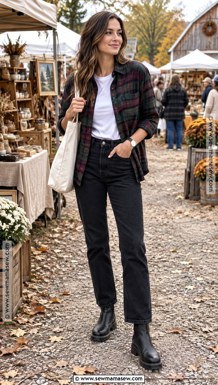Flannel Shirt And Black Jeans Fall Outfit - 20 outdoor fall outfits