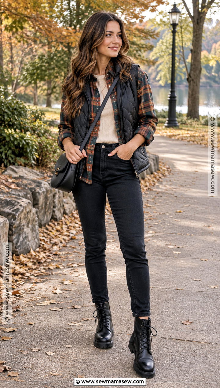 Flannel Shirt And Black Jeans Fall Outfit - 25 cozy fall outfits aesthetic
