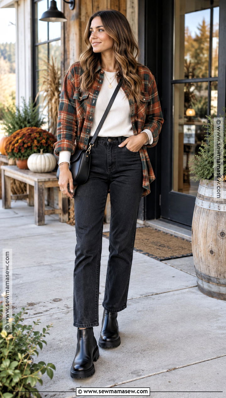 Flannel Shirt And Black Jeans Fall Outfit - 25 Warm Fall Outfits Weather