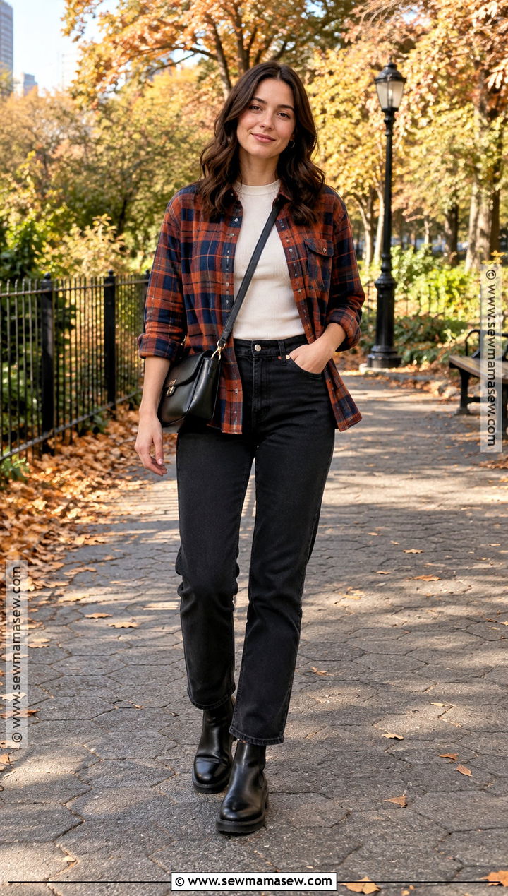 Flannel Shirt And Black Jeans Fall Outfit - 30 casual fall outfits for women