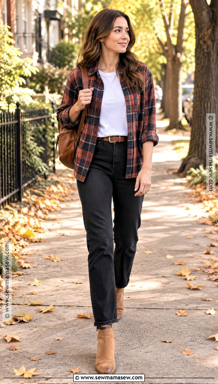 Flannel Shirt And Black Jeans Fall Outfit - 15 Casual Weekend Outfit Fall Ideas