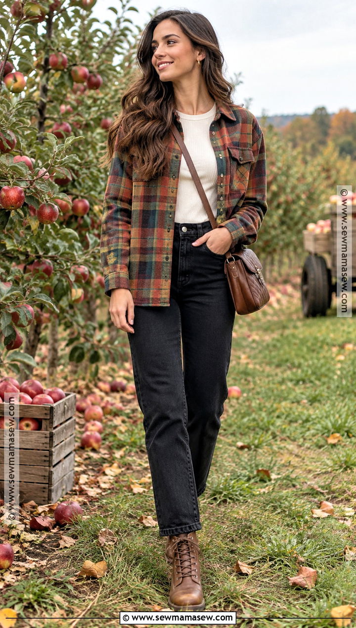 Flannel Shirt And Black Jeans Fall Photoshoot Outfit - 20 Fall Outfits For Photoshoot