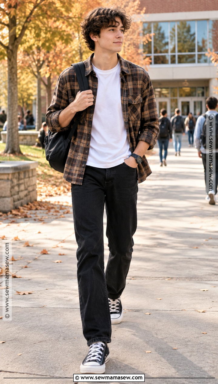 Flannel Shirt And Black Jeans Fall School Outfit - 15 Fall School Outfits Highschool Casual