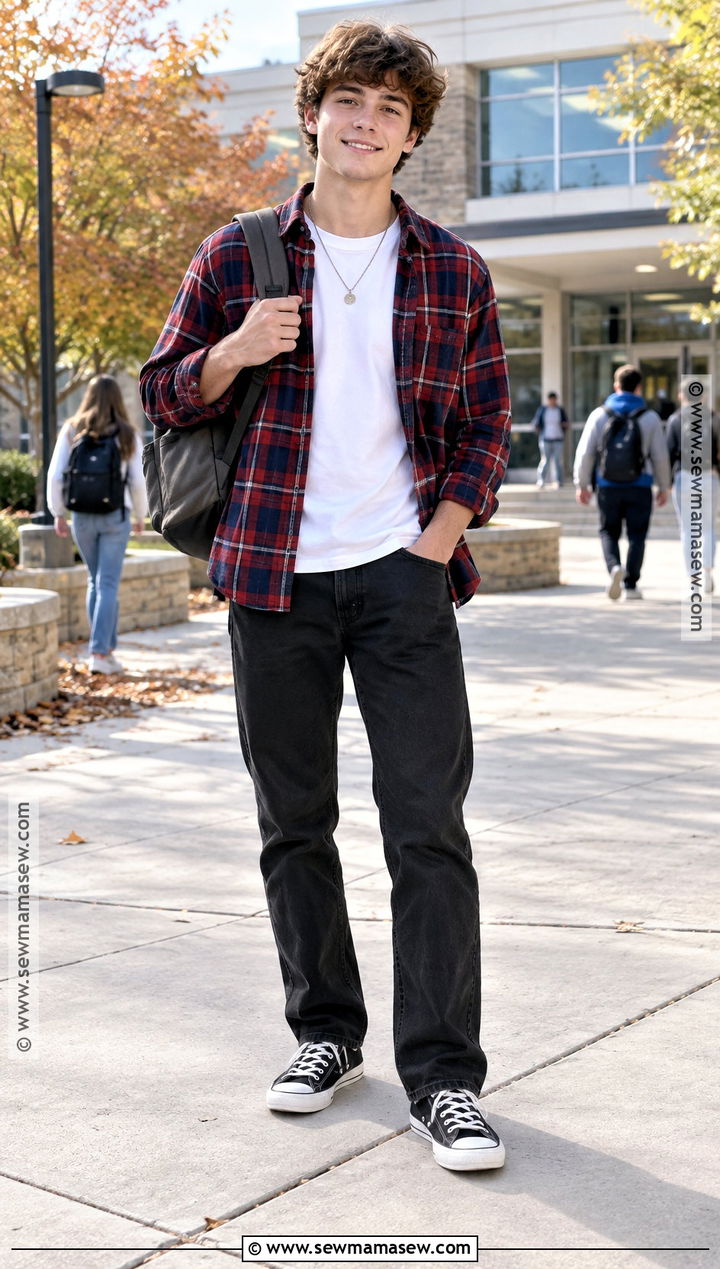 Flannel Shirt And Black Jeans Fall School Outfit - 20 fall school outfits highschool