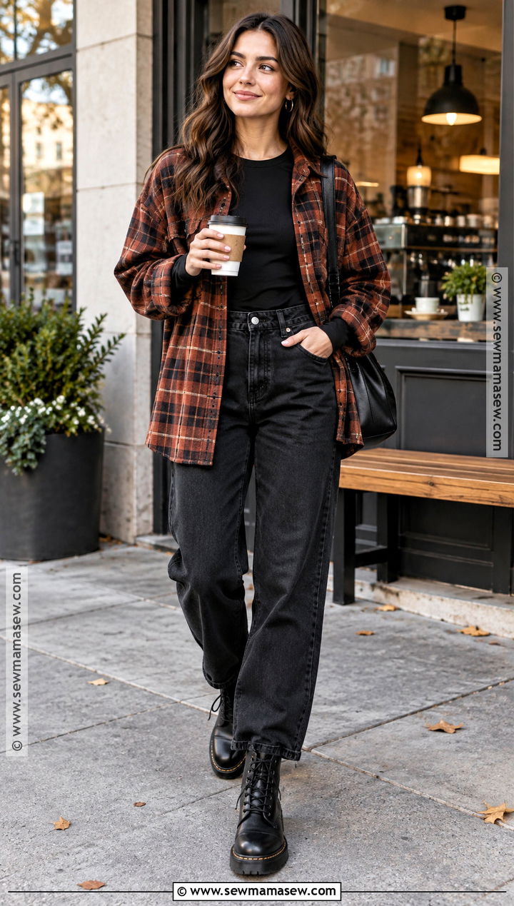 Flannel Shirt And Black Jeans Fall Streetwear Outfit - 25 fall streetwear outfits