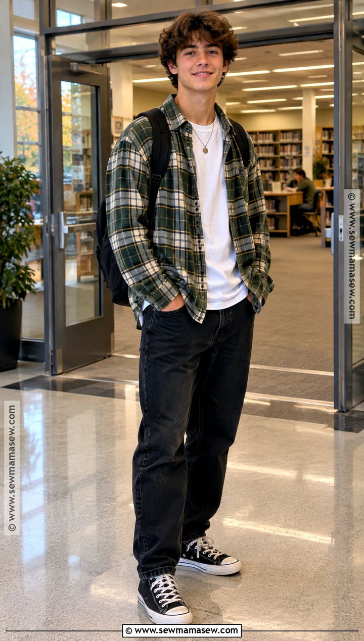 Flannel Shirt And Black Jeans High School Outfit - 15 Highschool Back To School Outfits