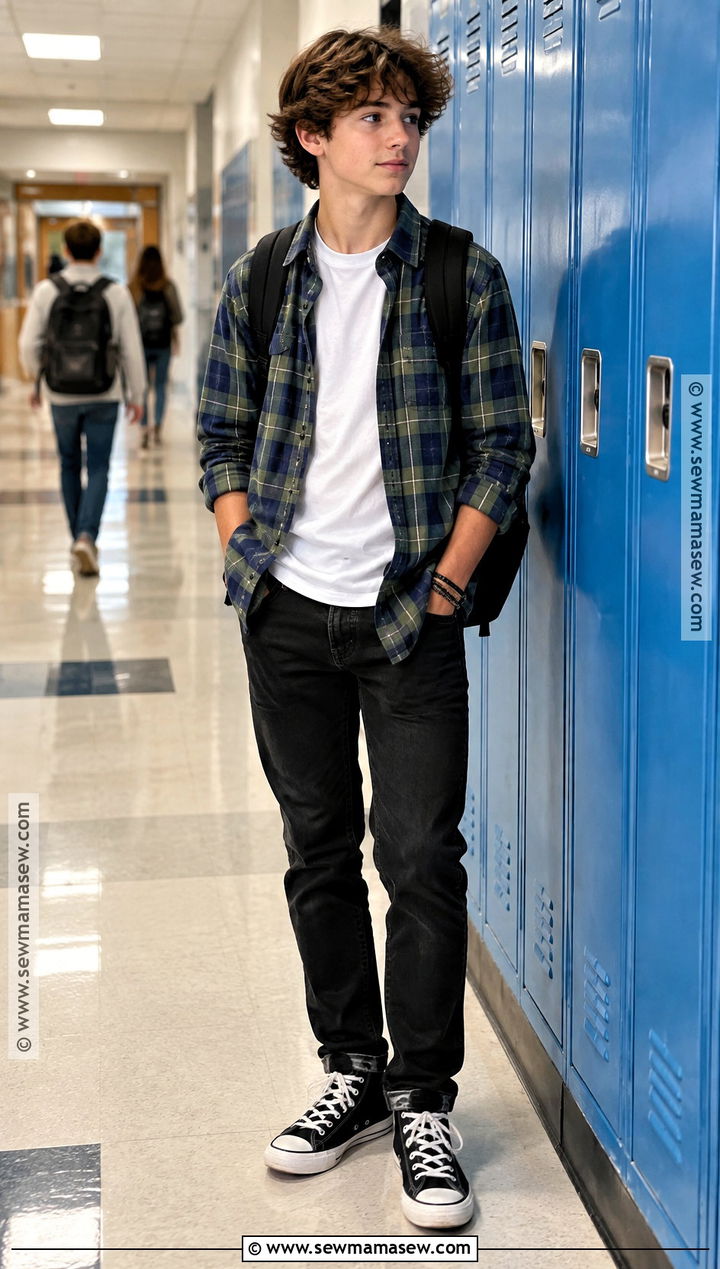 Flannel Shirt And Black Jeans Middle School Outfit - 15 back to school middle school outfits