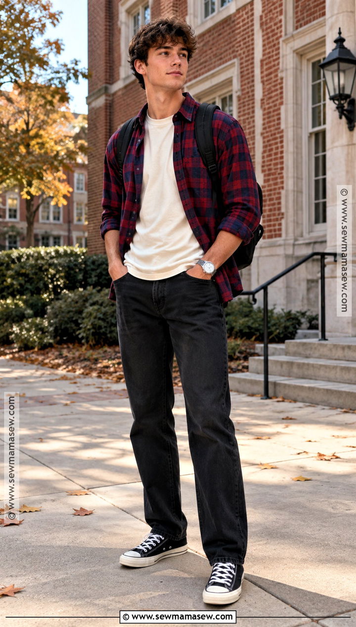 Flannel Shirt And Black Jeans Outfit - 15 guys back to school outfits