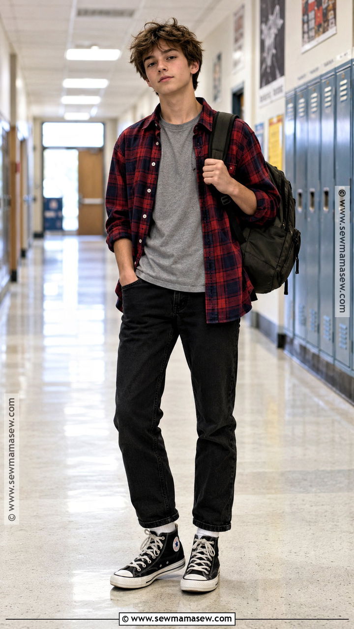 Flannel Shirt And Black Jeans Outfit - 20 back to school outfits middle school 8th