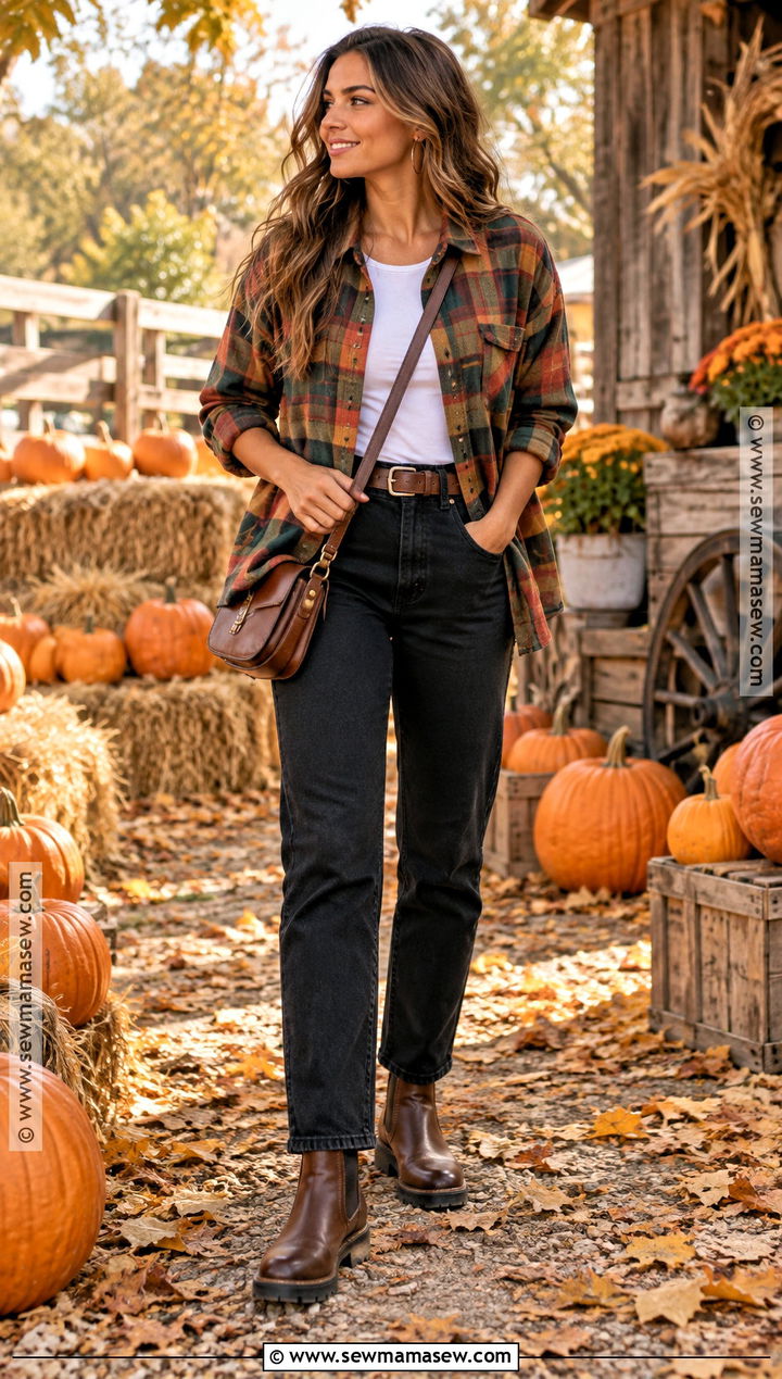 Flannel Shirt And Black Jeans Outfit - 25 cute pumpkin patch outfits