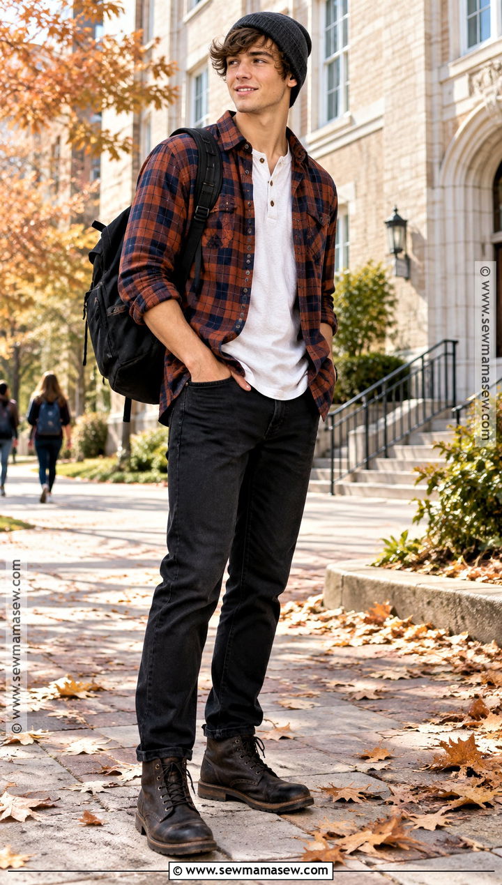 Flannel Shirt And Black Jeans School Outfit - 15 School Outfits Fall Aesthetic