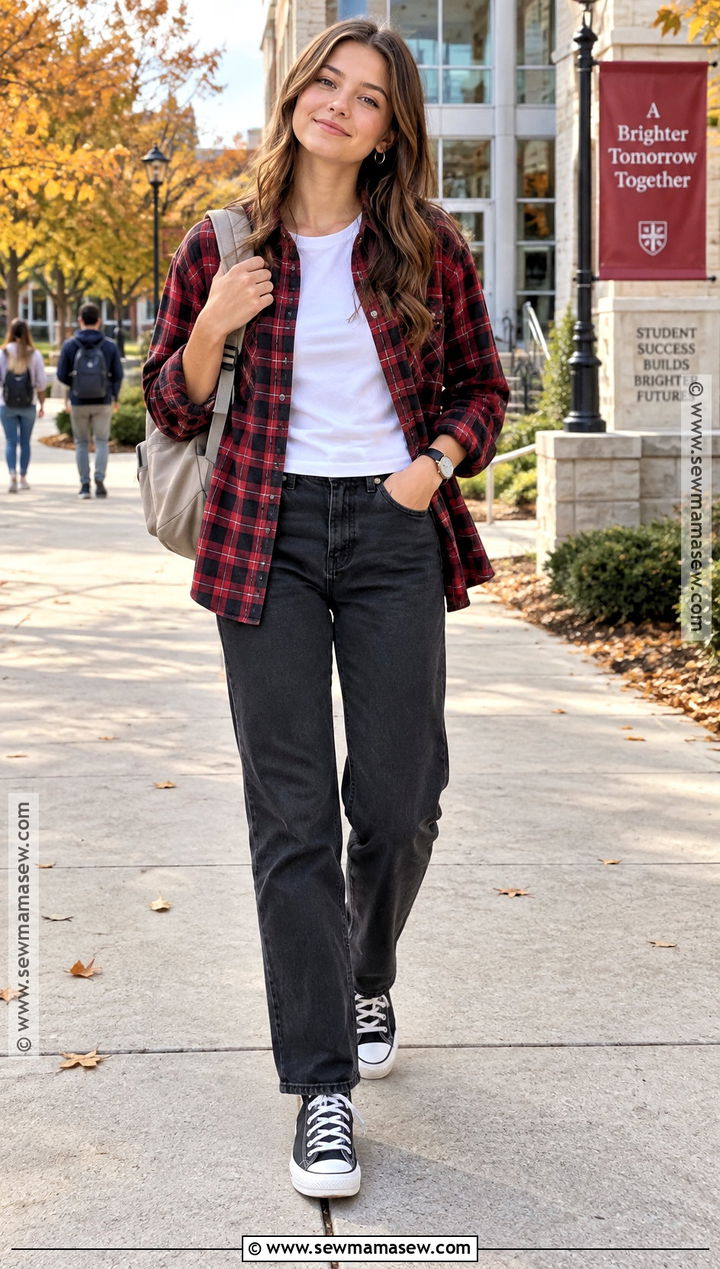 Flannel Shirt And Black Jeans School Outfit - 20 back to school outfit ideas highschool