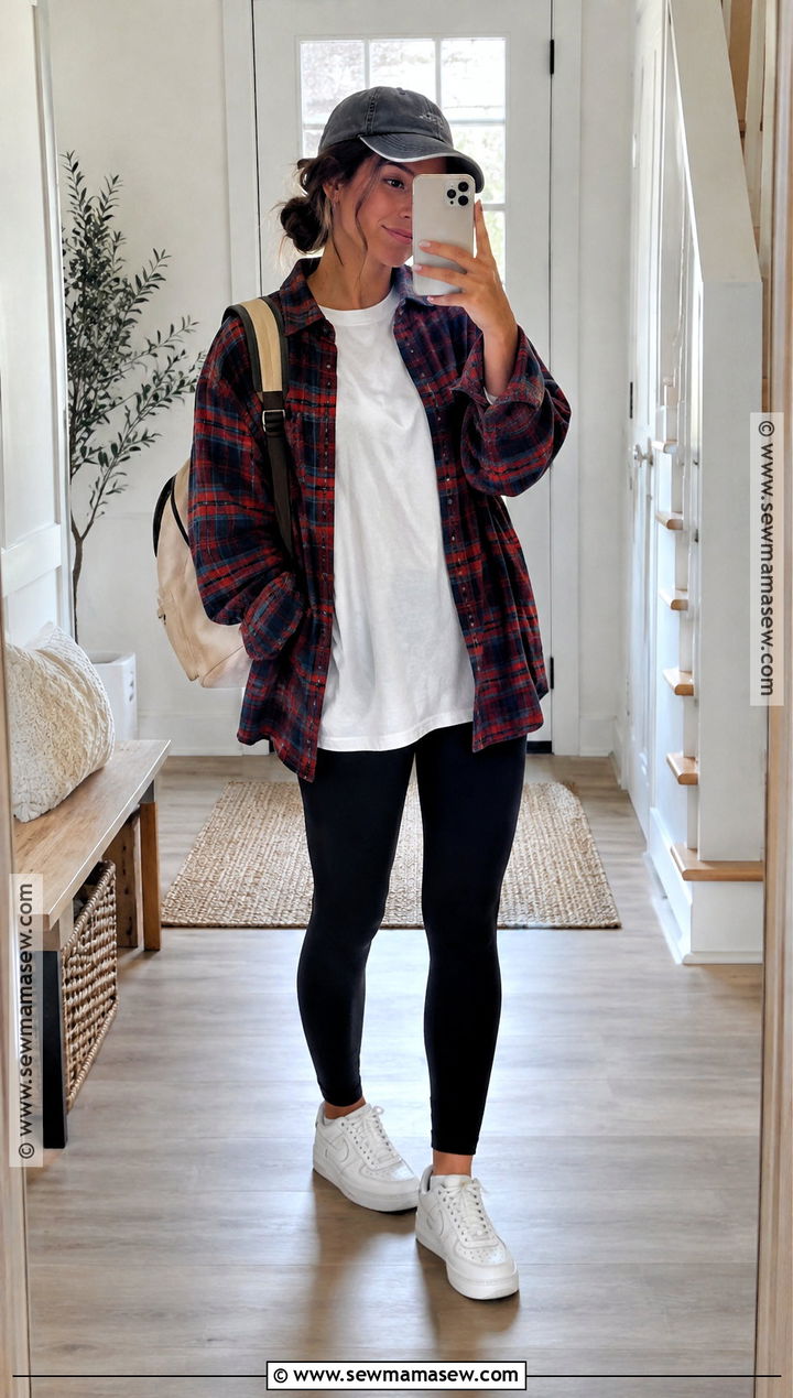 Flannel Shirt And Black Leggings Fall Outfit - 15 girl next door fall outfits