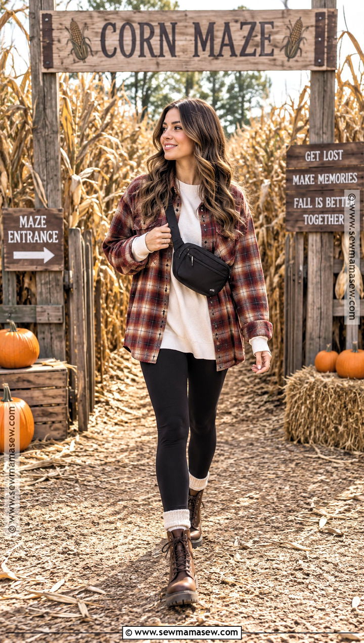 Flannel Shirt And Black Leggings Pumpkin Patch Outfit - 25 pumpkin patch outfits