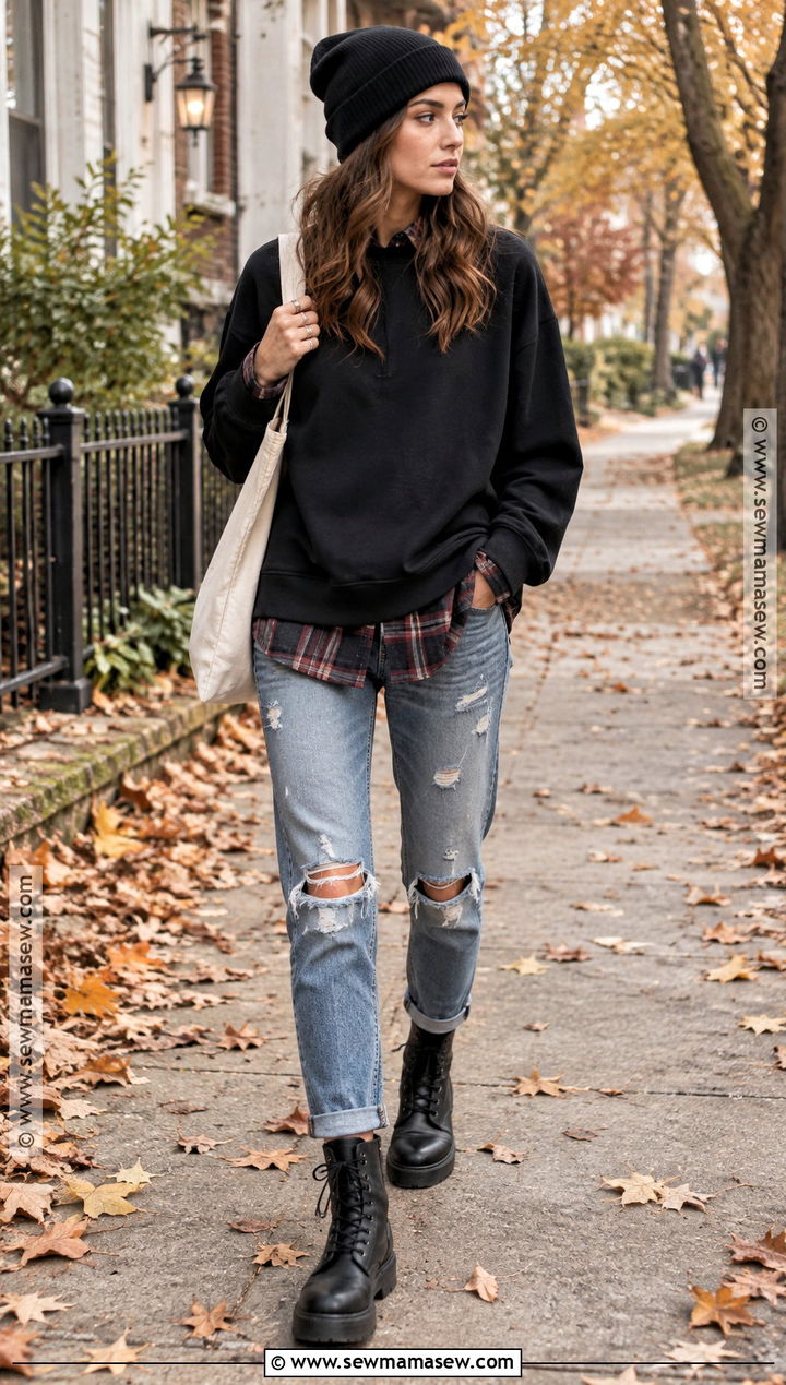 Flannel Shirt And Black Sweater Outfit - 20 the neighbourhood sweater weather ideas