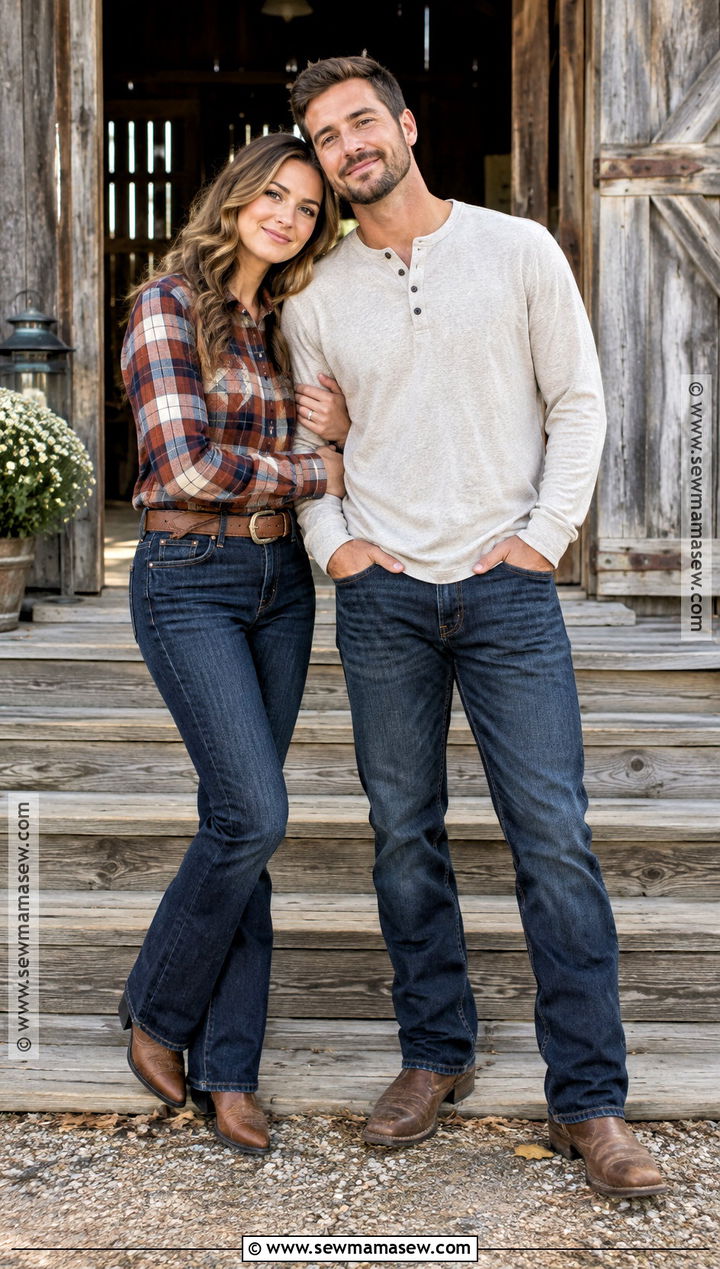 Flannel Shirt And Bootcut Jeans Engagement Outfit - 15 engagement photos outfits fall country