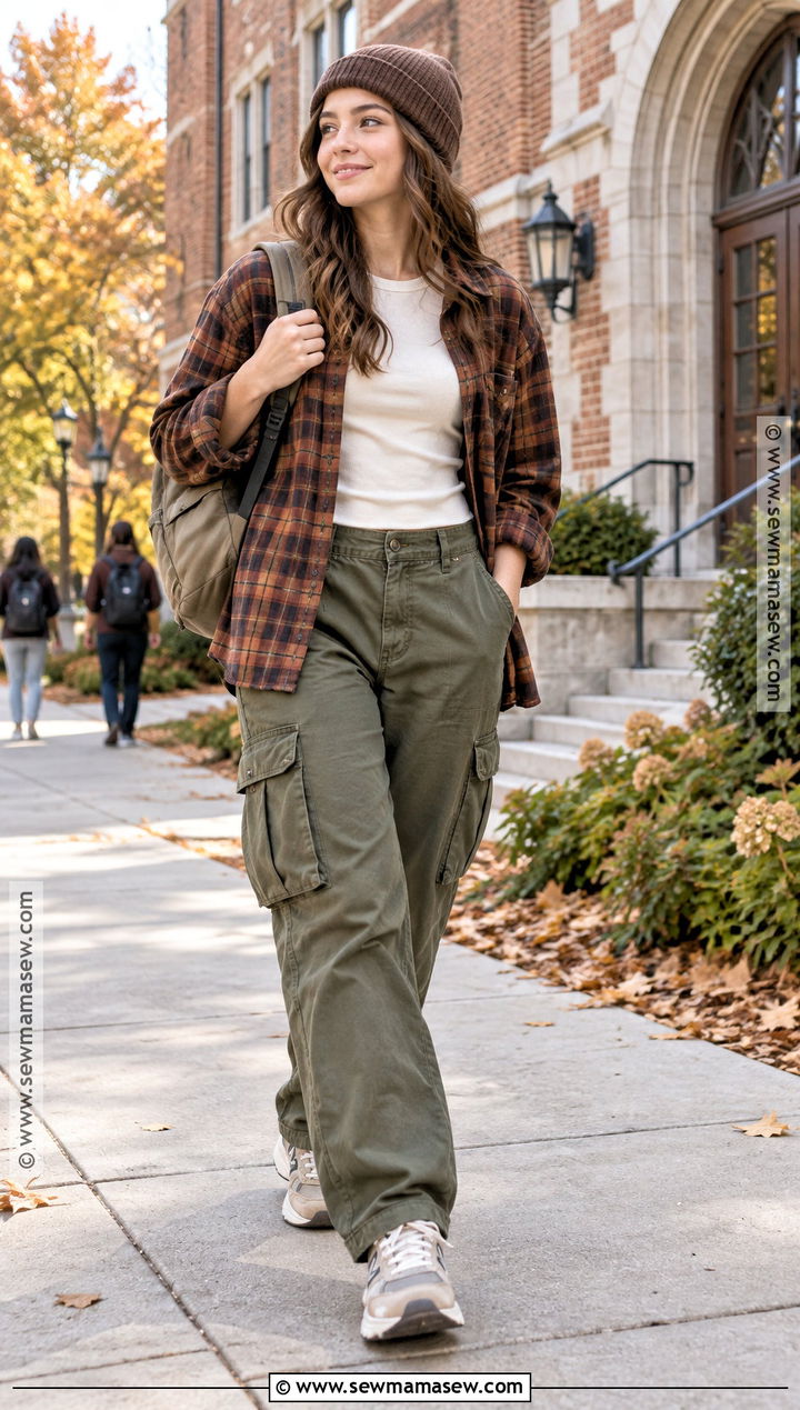 Flannel Shirt And Cargo Pants College Outfit - 20 autumn outfits college