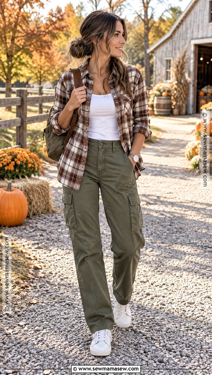 Flannel Shirt And Cargo Pants Fall Mom Outfit - 15 fall mom fashion ideas 2026
