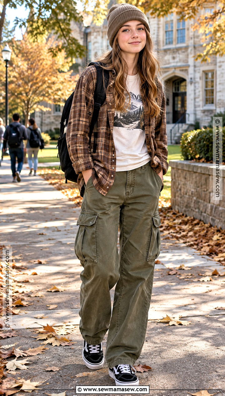 Flannel Shirt And Cargo Pants Fall Outfit - 15 cute fall outfits for teens