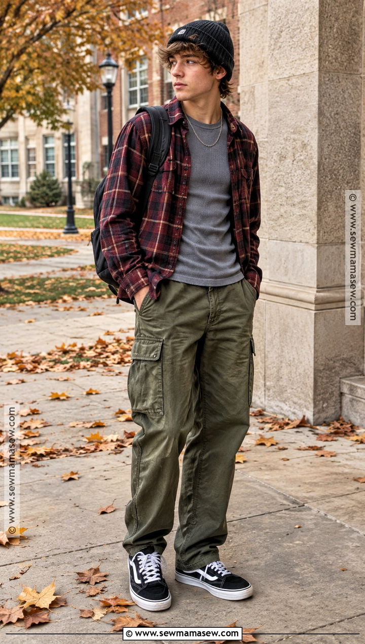 Flannel Shirt And Cargo Pants Outfit - 20 Fall Teen Girl Outfits
