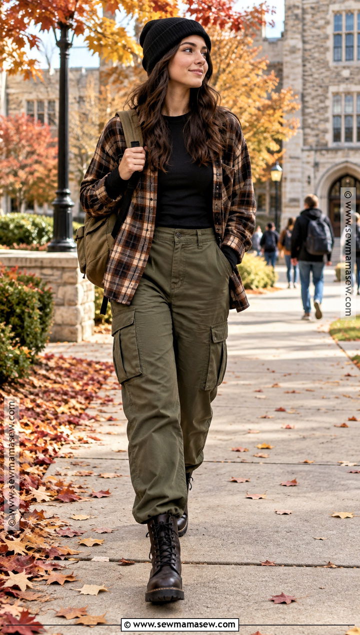 Flannel Shirt And Cargo Pants School Outfit - 20 cold fall outfits school