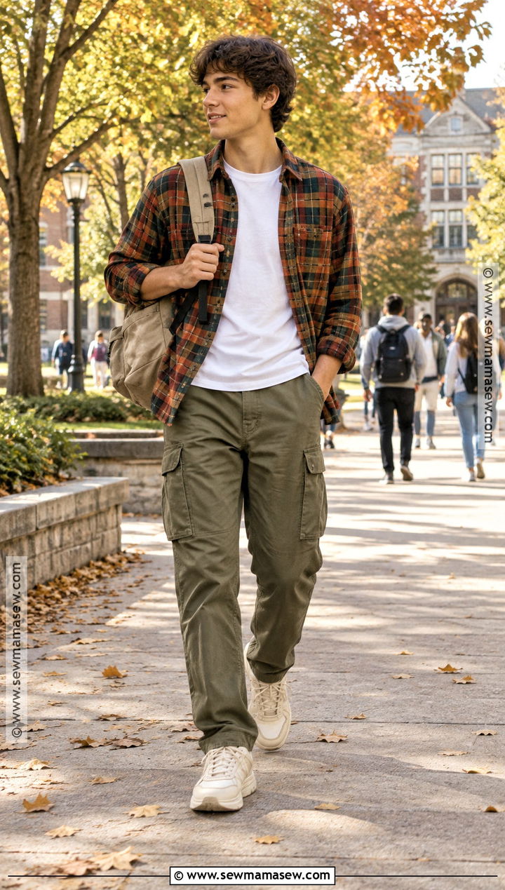 Flannel Shirt And Cargo Pants School Outfit - 20 fall outfit school ideas