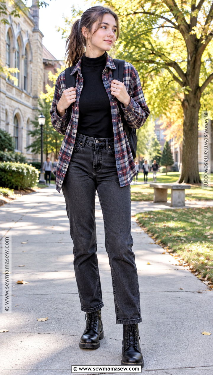 Flannel Shirt And Dark Jeans Back To School Outfit - 15 modest back to school outfits for teens