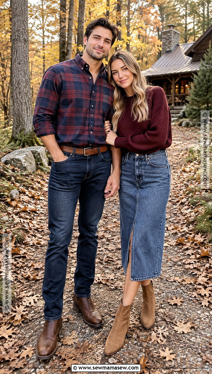 Flannel Shirt And Dark Jeans Couple Outfit - 15 Couple Picture Outfit Ideas Fall