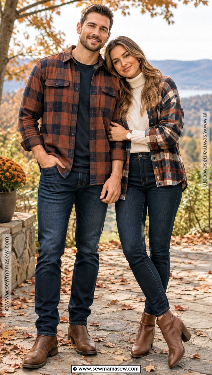 Flannel Shirt And Dark Jeans Thanksgiving Outfit - 20 Thanksgiving Outfit Ideas for Couples