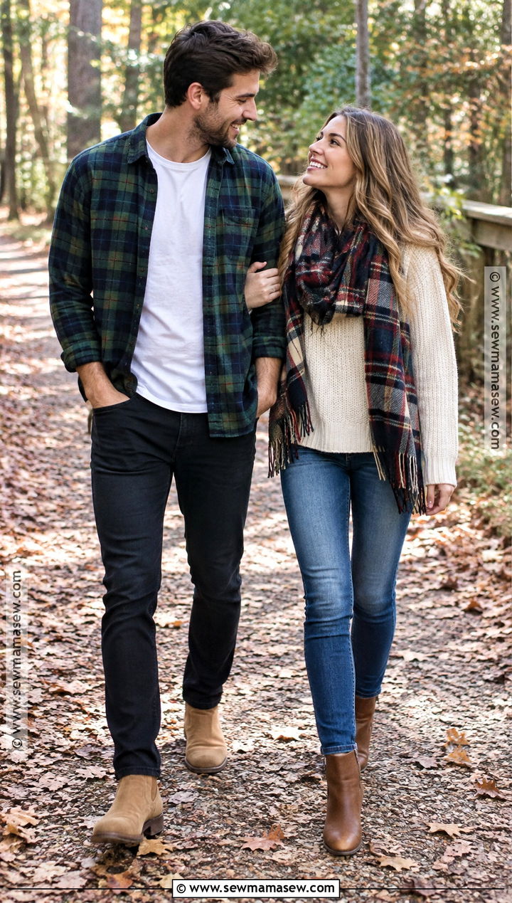 Flannel Shirt And Denim Fall Couple Outfit - 20 fall pictures for couples outfits