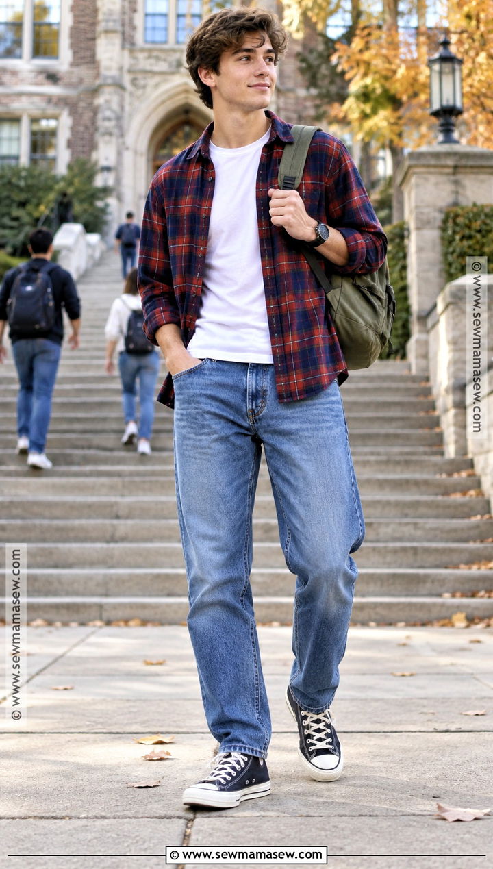 Flannel Shirt And Denim Outfit - 15 back to school clothing essentials