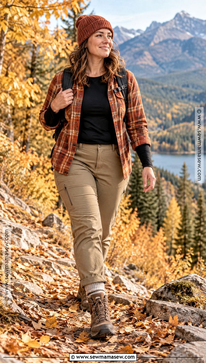 Flannel Shirt And Hiking Pants Fall Mountain Outfit - 20 Hiking Outfit Fall Mountain Ideas