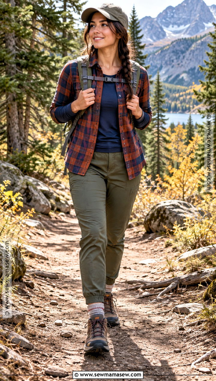 Flannel Shirt And Hiking Pants Mountain Outfit - 15 mountain vacation outfits fall