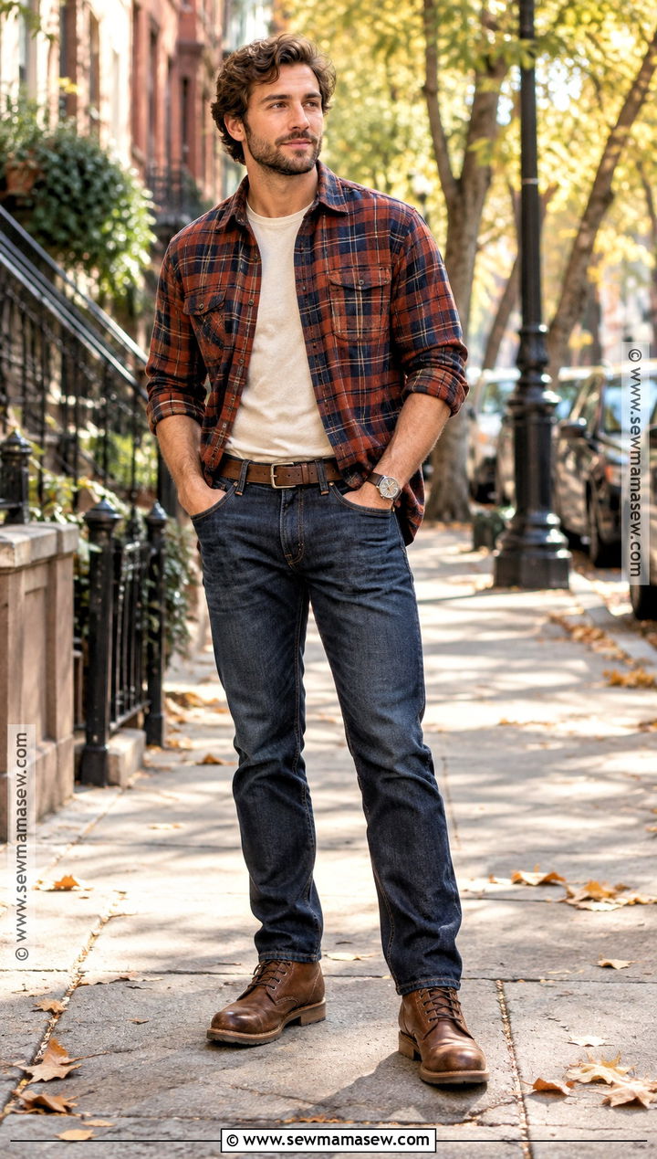 Flannel Shirt And Jeans Fall Street Outfit - 15 casual men fall outfits street styles