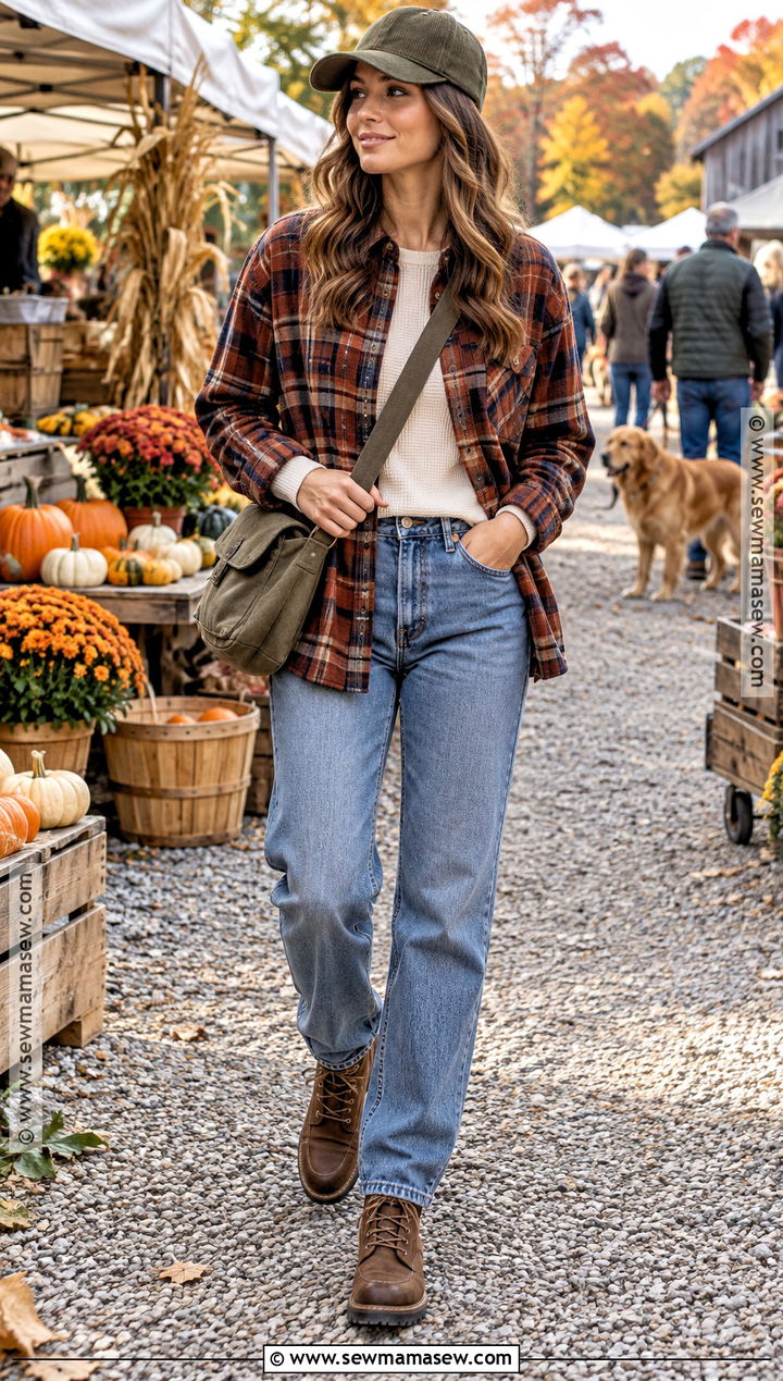 Flannel Shirt And Jeans With Baseball Hat - 15 Fall Outfit With Baseball Hat Ideas