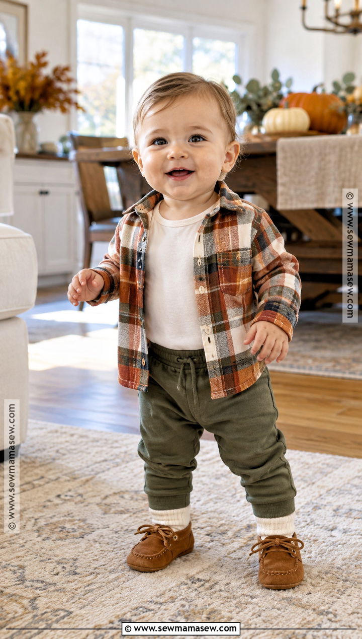Flannel Shirt And Jogger Thanksgiving Baby Outfit - 15 thanksgiving baby outfits